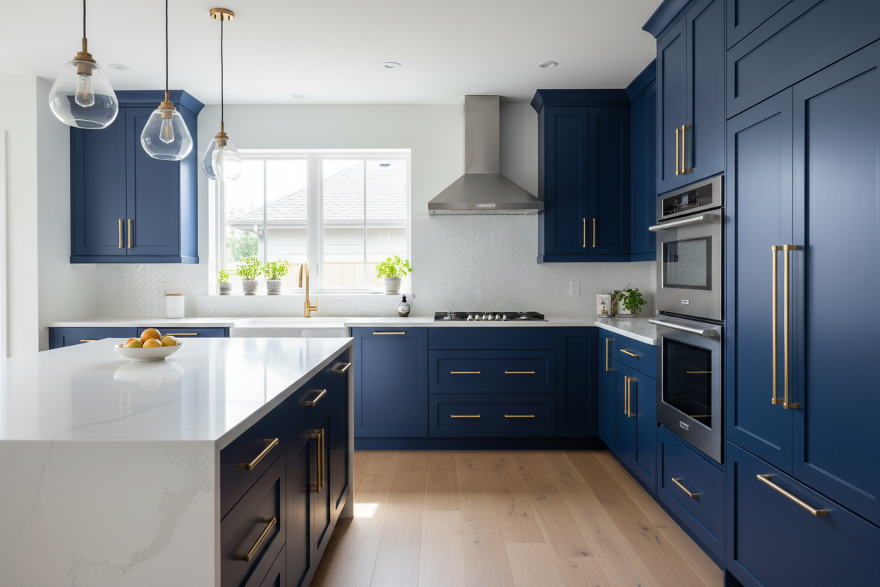 blue kitchen cabinets